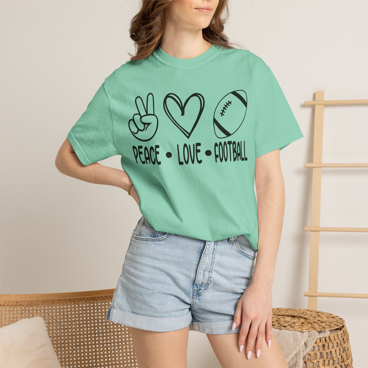 Peace Love Football Unisex Garment-Dyed T-shirt